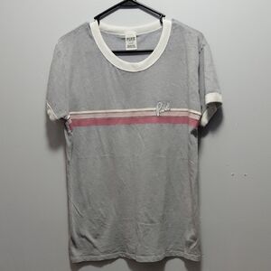 PINK Victoria's Secret Gray Tee with Pink Stripe